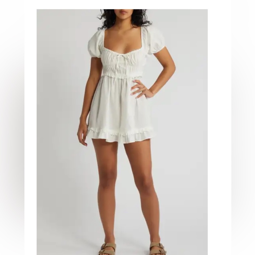 BDG off-white Puff Sleeve Mini Dress